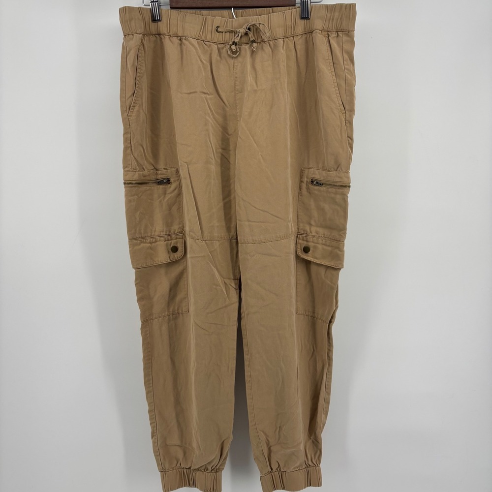 Banana Republic Cargo Joggers Women‎ Large Tan Tencel Lyocell Utility Gorpcore - Picture 6 of 7
